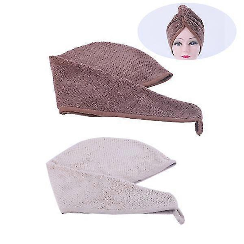2pcs Microfiber Hair Drying Towels Fast Drying Hair Long Hair Wrap Hair Towel (khaki And Dark Brown)