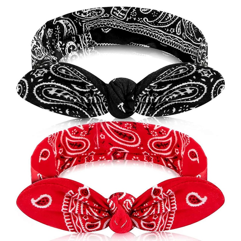 Adjustable Bandana Headbands, Sweat Absorbent Rabbit Ear Hairband for Women & Girls (2 Pieces)