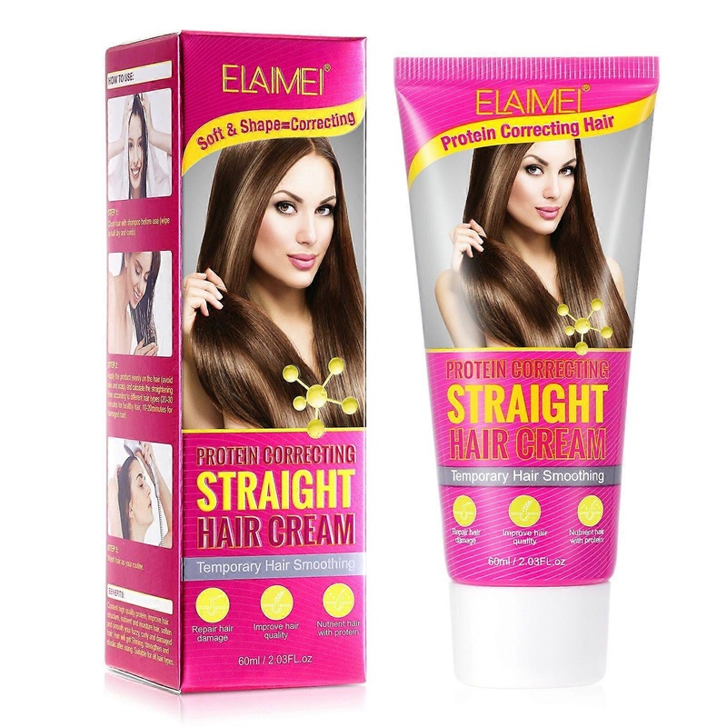 Hair Straightening Cream, Protein Straightening Cream, Leave-In Straightening Cream, Smooths Frizzy Split Ends, Repair Damaged Hair, 60 ml