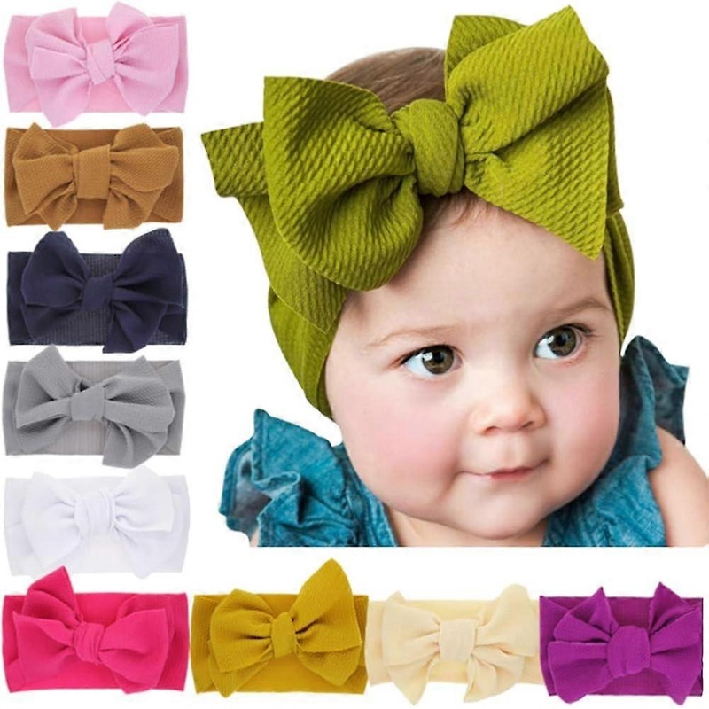Solid Bows Stretchy Nylon Bands, Comfortable Headwraps For Newborns And Toddlers, Soft Material Oversized Head Wraps, High-Quality Fabric Baby Hair