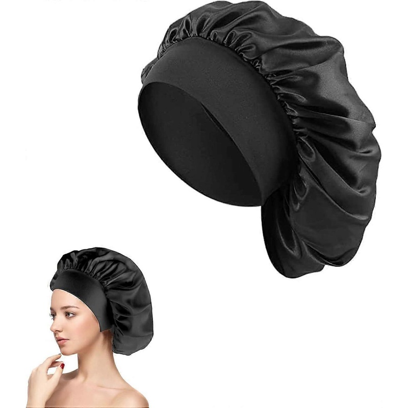 Silk Hair Cap for Sleeping, 1pc, Black Curly Hair Care Head Wrap Stretch Cap.