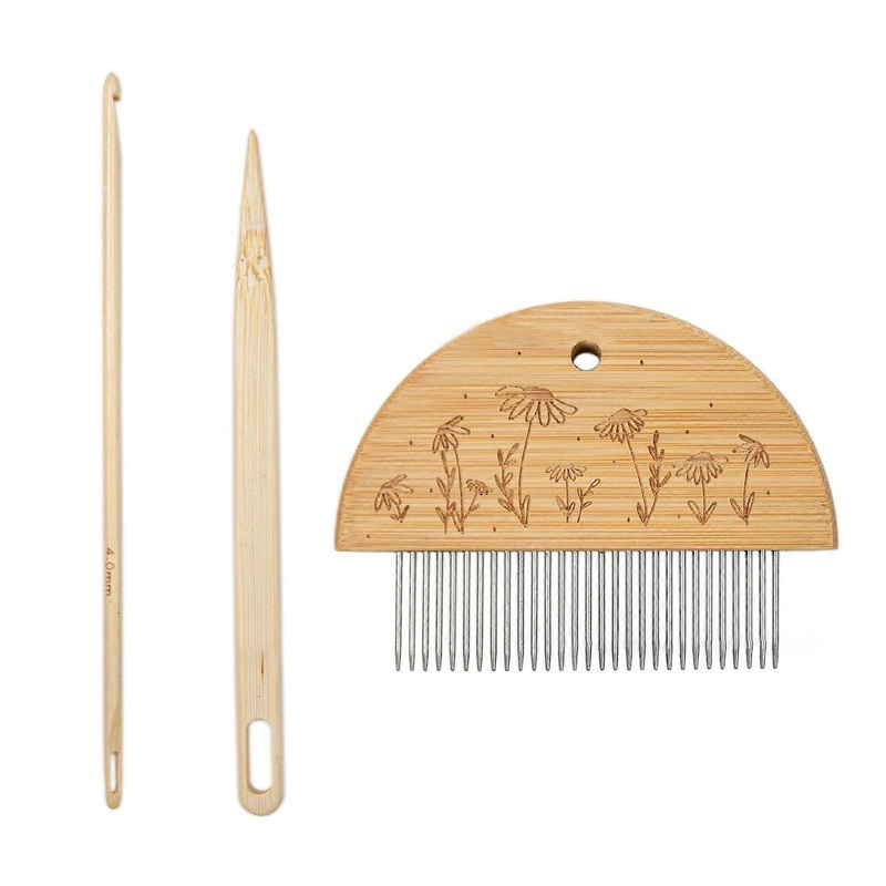 Weaving Comb, Bamboos Wood Weaving Looms Comb Tool Looms Tassel Handweaving Comb DIY Multifunctional Braided Accessories