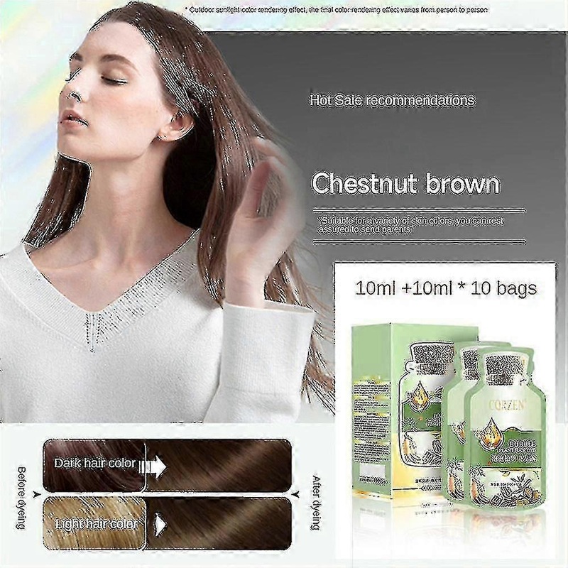 1/2box Natural Plant Hair Dye Bubble New Botanical Based For Grey Hair Color Bubble Dye Kr-Coffee color-1Box-Code13358