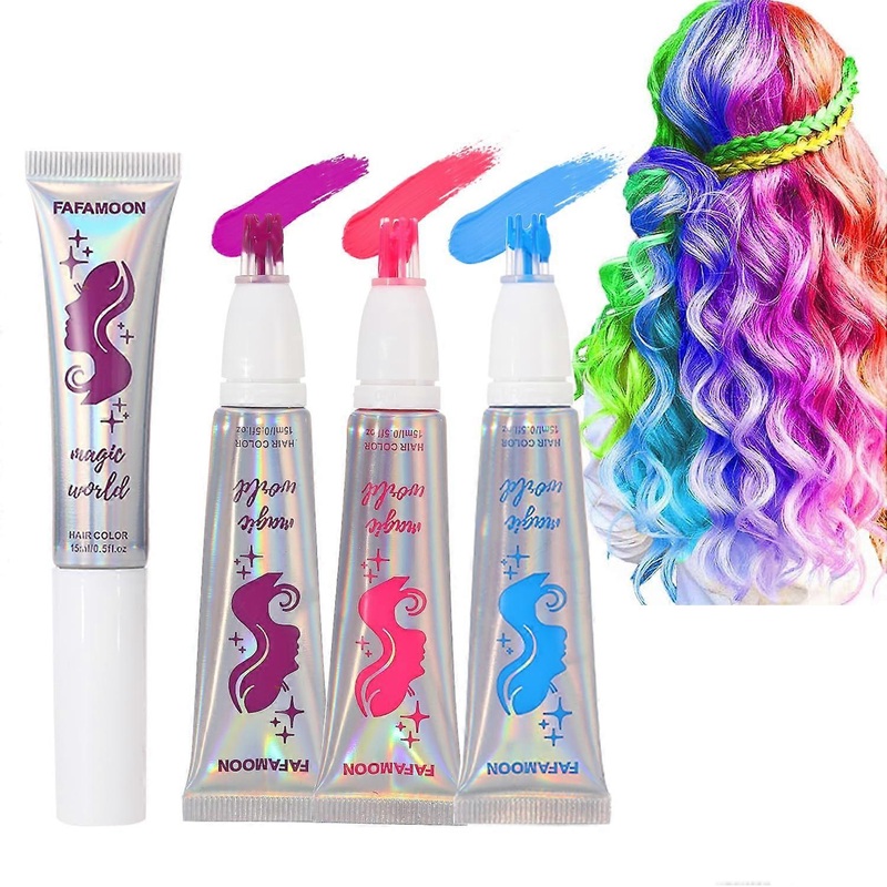 3pcs Neon Hair Chalk Comb Glow in The Black Light, Temporary Hair Color Dye, Fluorescent Washable Hair Chalk, Hair Colour Comb Makeup Kit Gifts for Gi