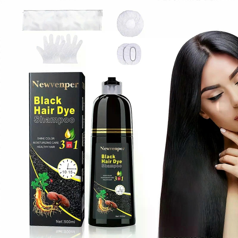 500ML/14.9 Fl.oz Black Hair Dye Shampoo Coloring in Minutes Natural and Long Lasting Color Hair Dye Shampoo for Men and Women