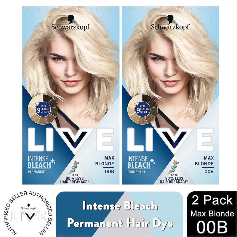 2x Schwarzkopf Live Intense Bleach Permanent Hair Dye GlossyShine,00B Max Blonde