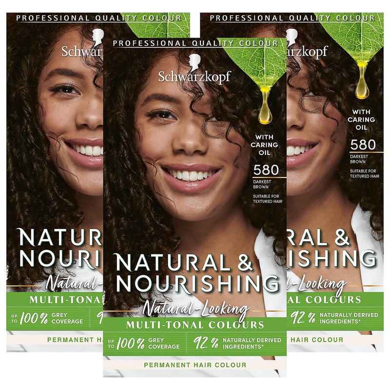 3pk Schwarzkopf Natural & Nourishing Permanent Hair Dye Vegan, 580 Darkest Brown
