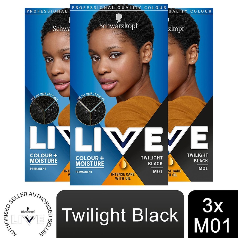 3x Schwarzkopf Live Colour+Moisture Permanent Colour Hair Dye,M01 TwilightBlack