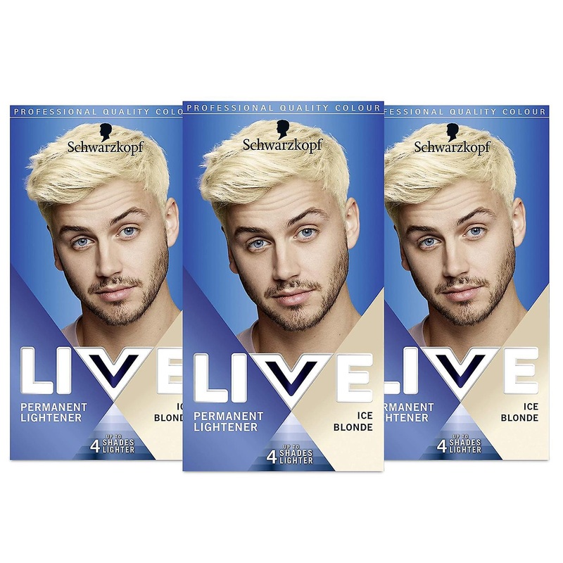 3x Schwarzkopf Live Men 100% Grey Coverage Permanent Hair Dye, 00B Ice Blonde