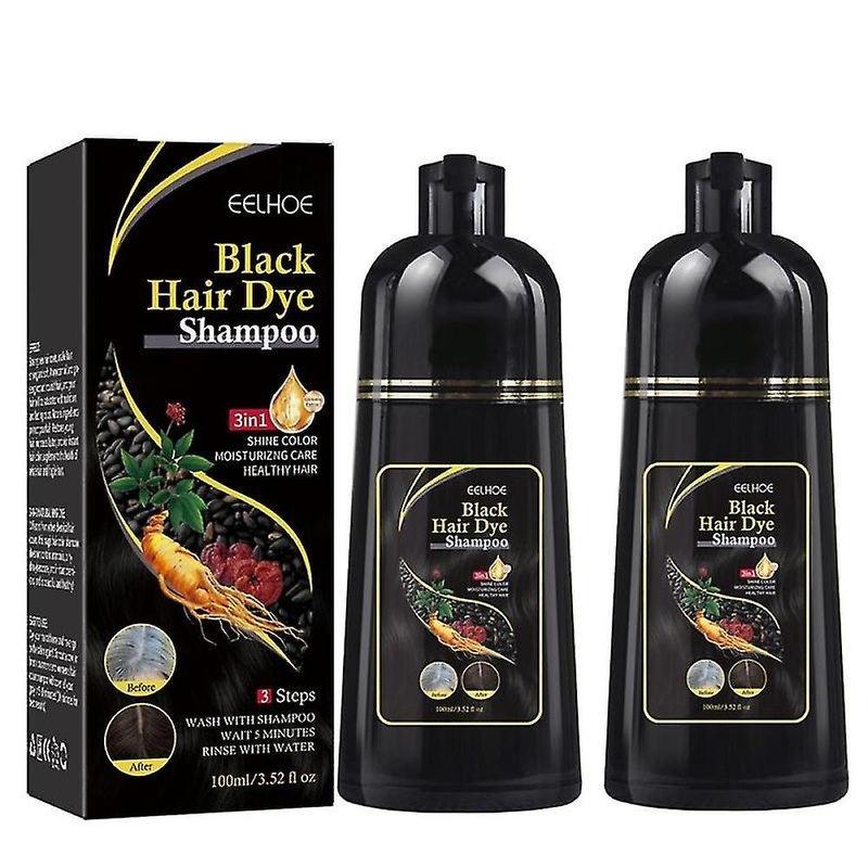 2pcs Natural Herbal Instant Black Hair Dye Shampoo For White Hair Coloring