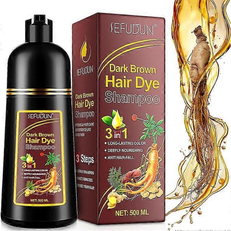 500ml Black/brown Instant Hair Color Shampoo for Gray Hair – Hair Dye Shampoo 3 in 1-100% Grey Coverage – Herbal Coloring in Minutes for Women & Men