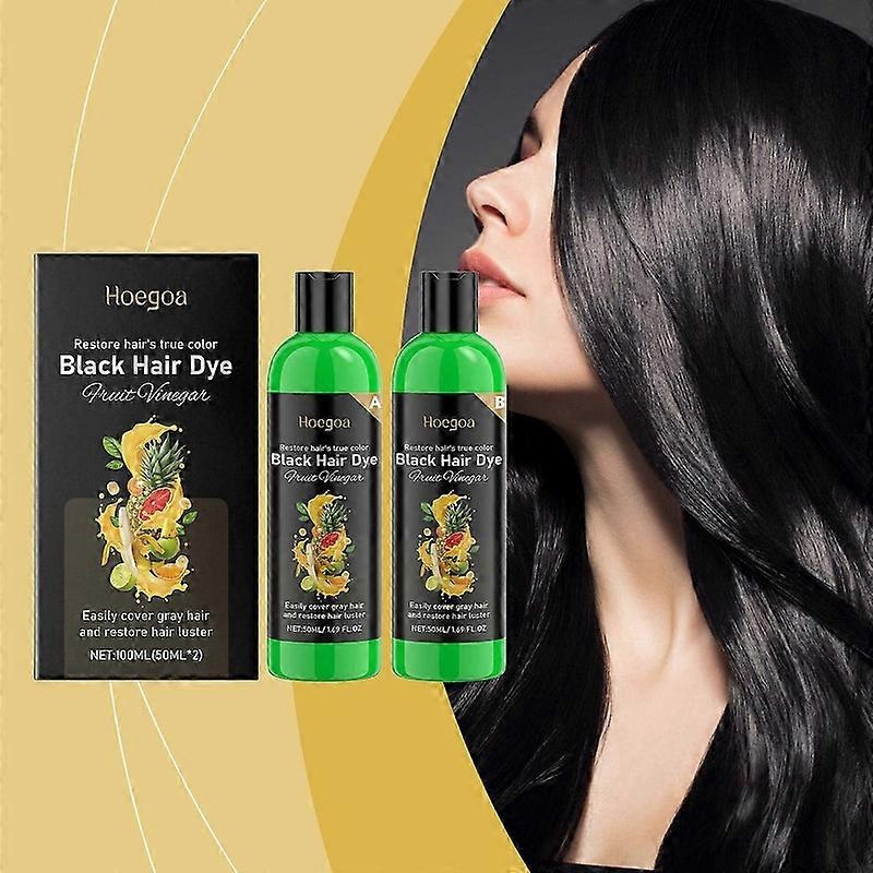Black Hair Dye Set, Fruit Vinegar Hair Color, Natural Black Color Dye for Hair Care, Easily Cover Gray Hair and Restore Hair Luster