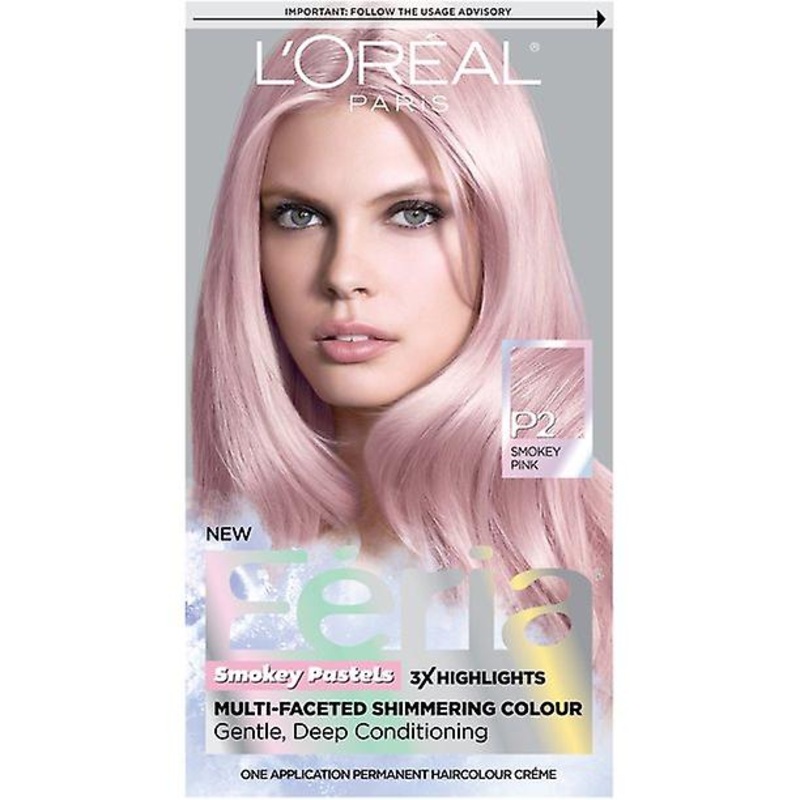 L’oreal Paris Feria Multi-faceted Shimmering Permanent Hair Color, P2 Rosy Blush (smokey Pink), 1 Kit