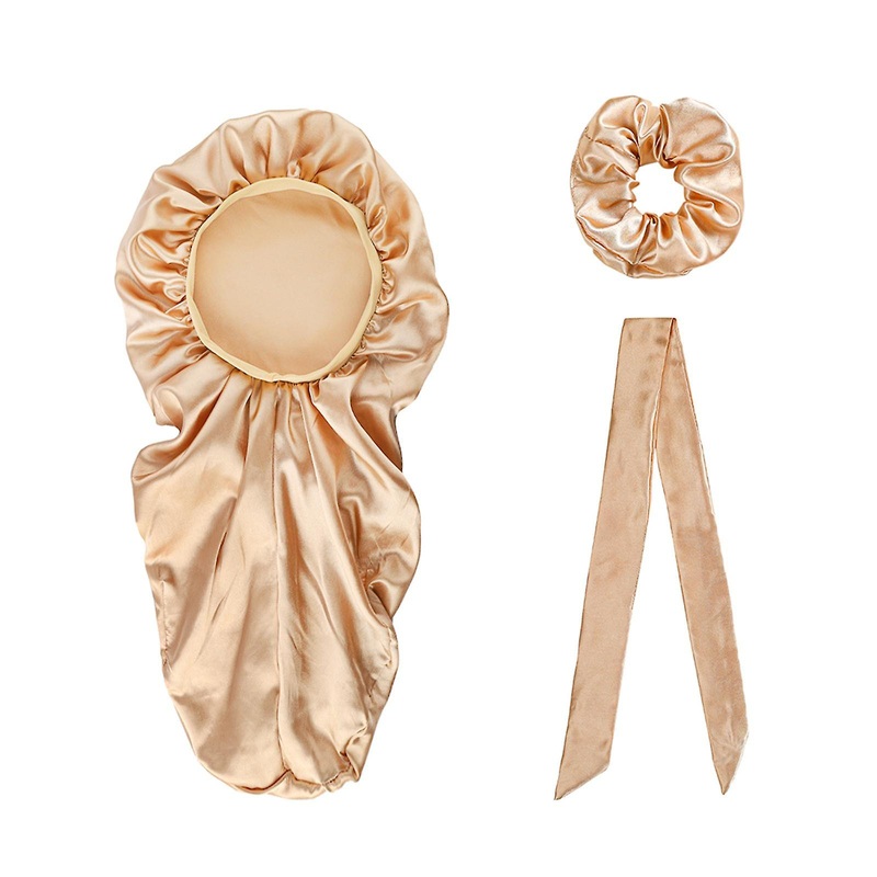 Long Satin Bonnet Sleep Caps Comfortable Silky for Long Curly Hair Champagne