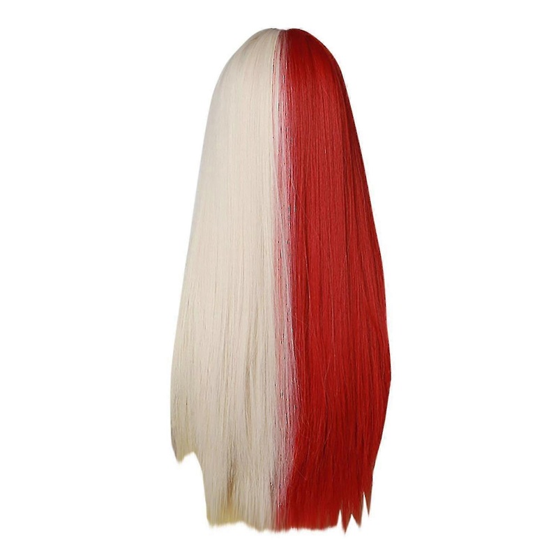 Red And White Long Straight Hair Wig With Bangs And High Temperature Silk Wig
