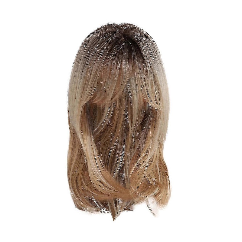 Brown Mixed Natural Blonde Wavy Ombre Synthetic Hair Wigs With Bangs For Women