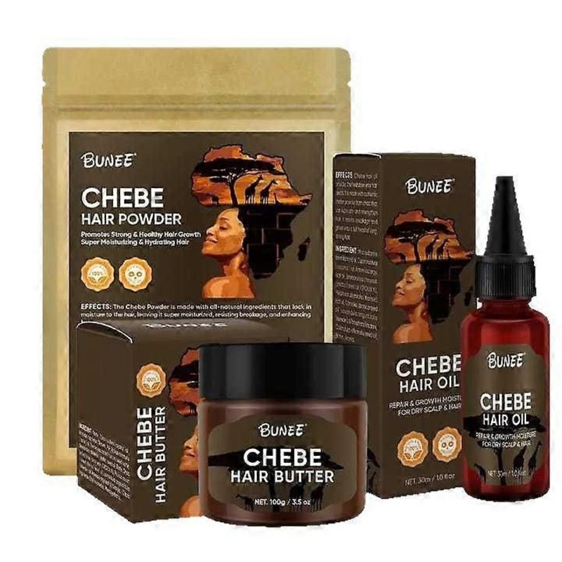 Chebe Hair Growth Set of 3: 100% Naturals Chebe Hair Oil, Organic Chebe Powder and Butter for Hair Growth, For Stronger, Thicker & Longer Hair