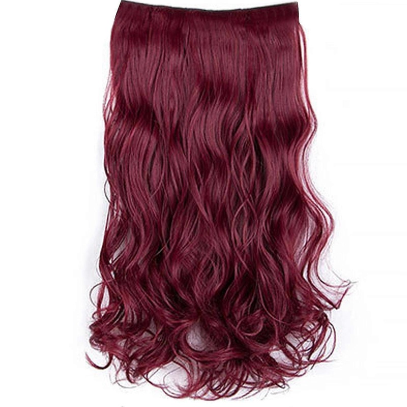 23.6in Wine Red Synthetic Curly Hair Extension with 6 Clips for Women
