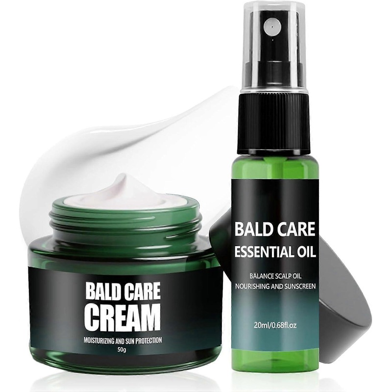 Mattifying Bald Cream Scalp Serum Set – Bald Care Cream for Men, Moisturising, Nourishing and Scalp Care Serum for Bald Wearers, Natural Anti-Shine Ef