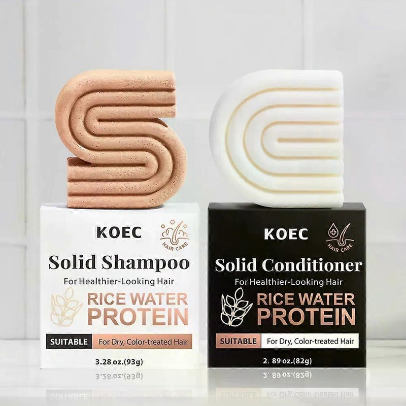 Rice Bar Shampoo & Conditioner Set for Hair Growth – Solid Shampoo & Conditioner Bar Set for Strengthening Hair – Rice Water Shampoo Bar & Conditioner